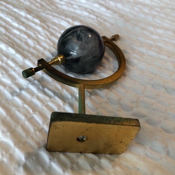 VINTAGE MINI SPACE GLASS MARBLE With Brass Support Decorative Desk Globe 3”X 4.5 - Picture 3 of 7